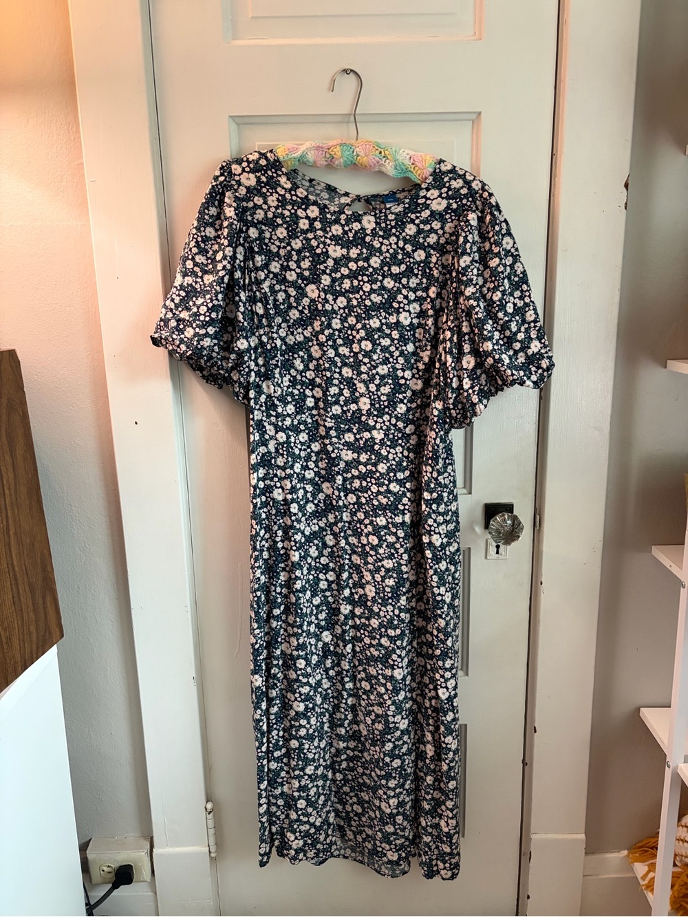 Old Navy Navy Floral Maxi Dress with Puff Sleeves